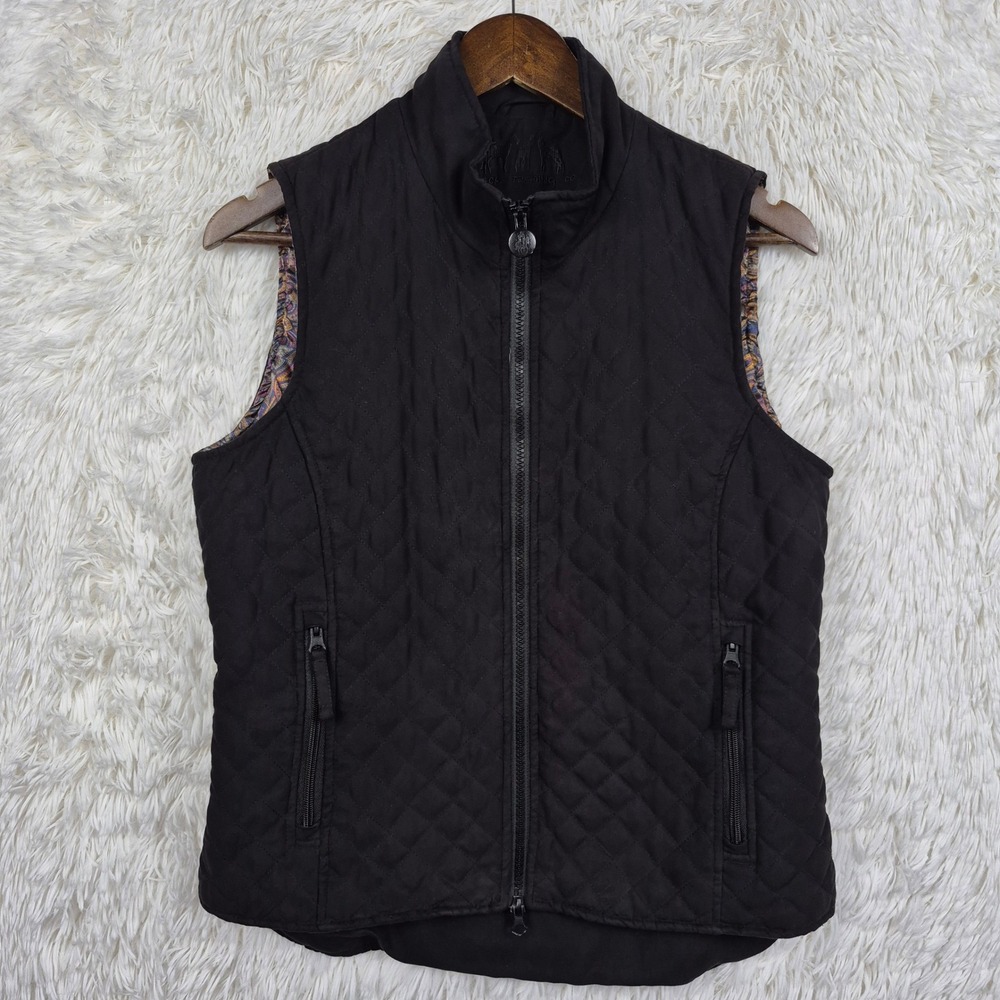 Outback Trading Co Grand Prix Quilted Vest Womens M Black Paisley Equestrian